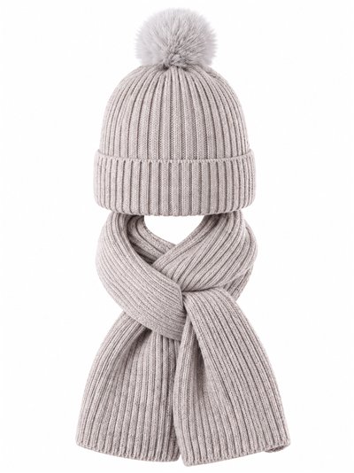 Set aus gerippter Strickmütze mit Bommel und Schal