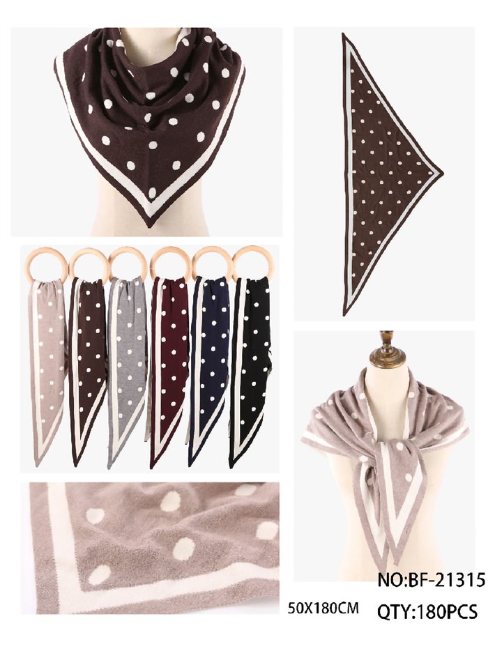 Écharpe triangulaire tricotée à pois avec bordure contrastée