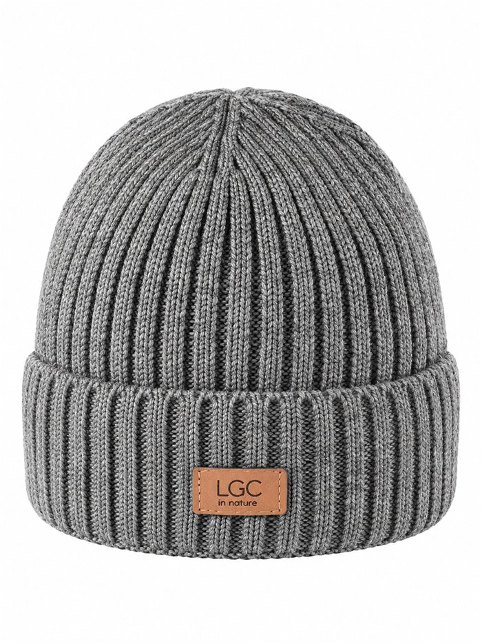 Gorro de malha canelada com aplique frontal