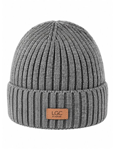 Gorro de malha canelada com aplique frontal