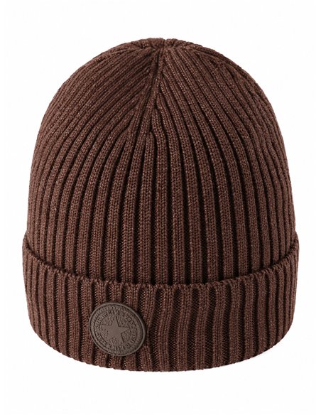 Gorro de punto canalé con aplique circular