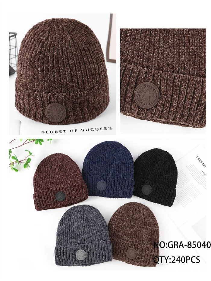 Chenille knit cuffed beanie