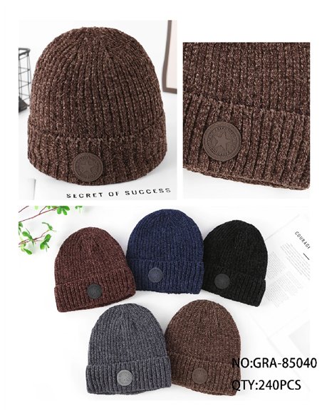 Chenille knit cuffed beanie