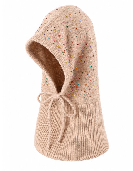 Balaclava de punto con pedrería multicolor