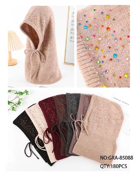 Balaclava de punto con pedrería multicolor