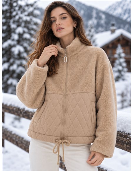 Faux shearling quilted knit jacket
