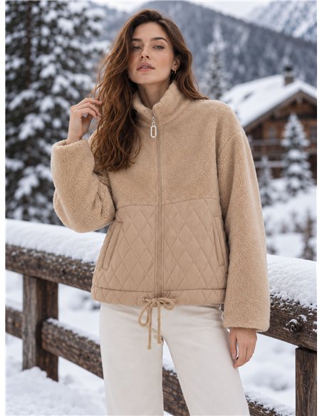 Faux shearling quilted knit jacket