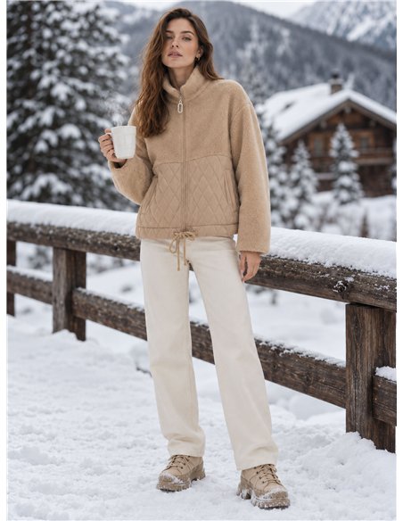 Faux shearling quilted knit jacket
