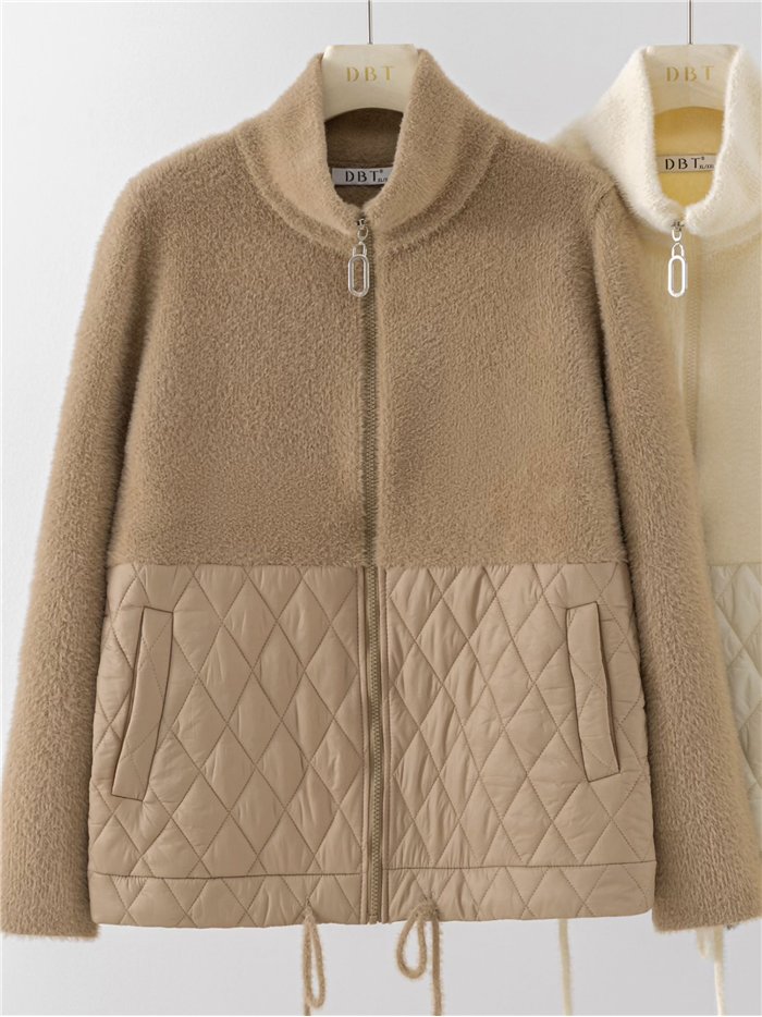 Faux shearling quilted knit jacket