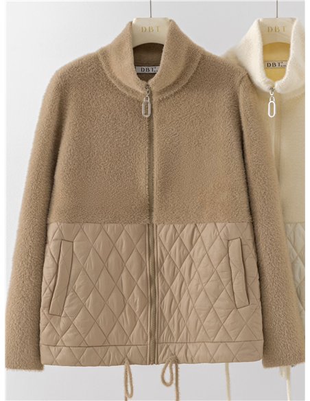 Faux shearling quilted knit jacket