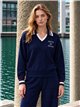 Polo neck knit sweater and wide leg trousers set