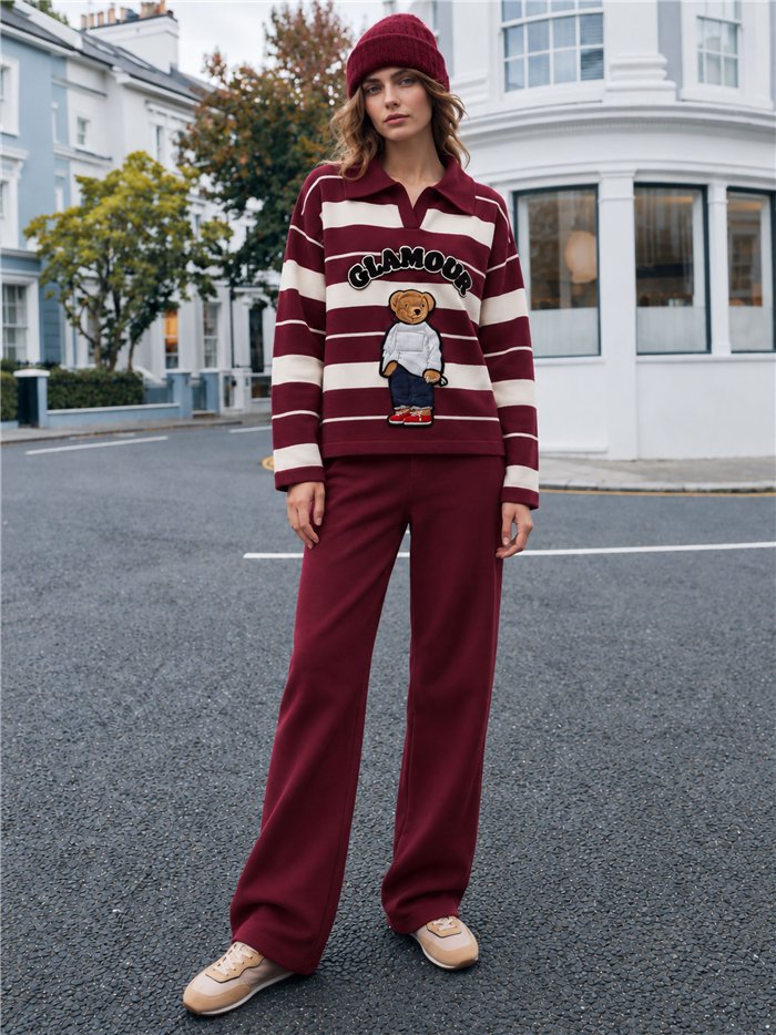Conjunto Jersey rayas con oso y pantalón