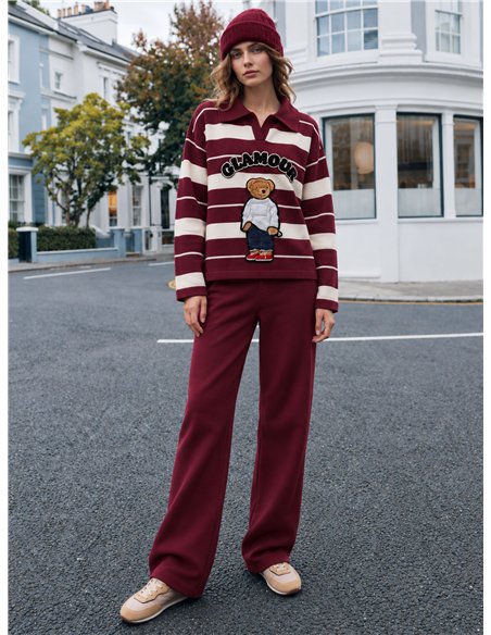 Conjunto Jersey rayas con oso y pantalón