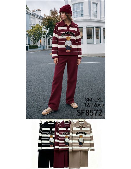 Conjunto Jersey rayas con oso y pantalón
