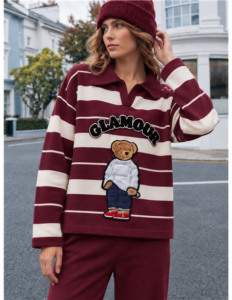 Conjunto Jersey rayas con oso y pantalón
