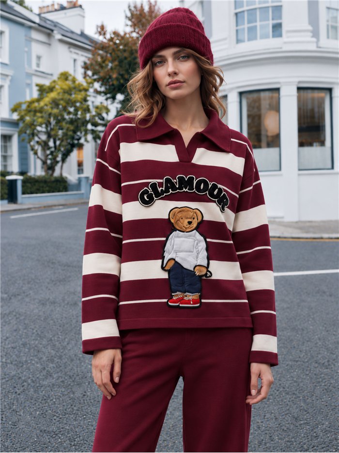 Conjunto Jersey rayas con oso y pantalón