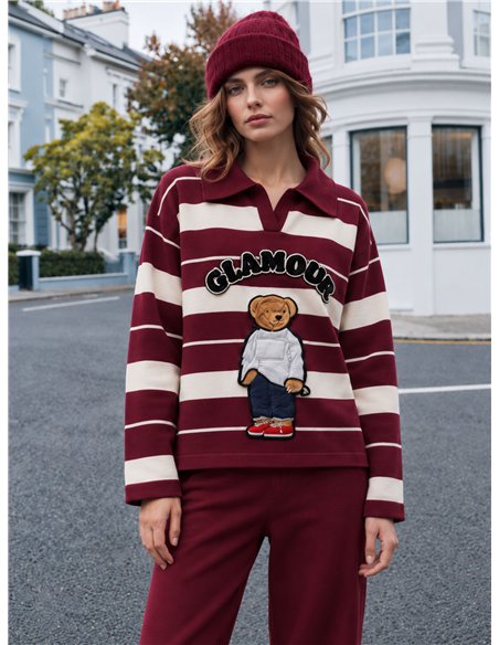 Conjunto Jersey rayas con oso y pantalón