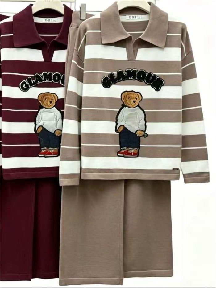 Conjunto Jersey rayas con oso y pantalón