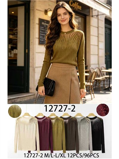 Jersey de canalé escote con tul y strass 2