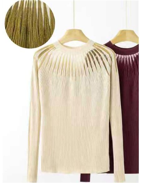 Jersey de canalé escote con tul y strass