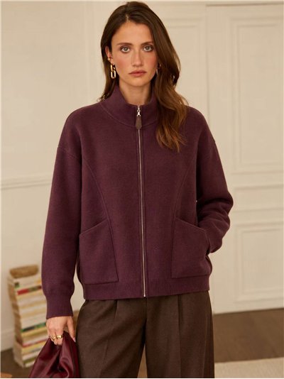 Zip knit jacket with patch pockets