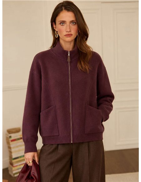 Zip knit jacket with patch pockets