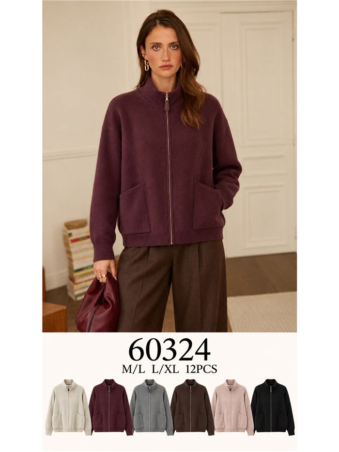 Zip knit jacket with patch pockets