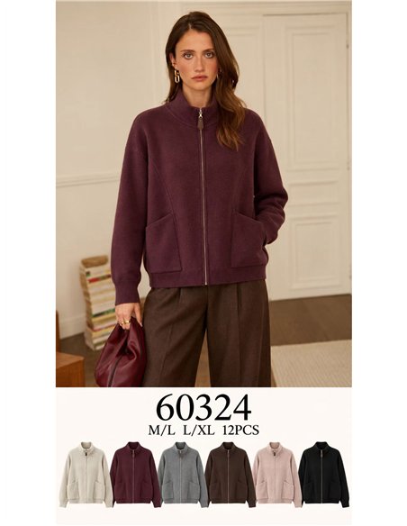 Zip knit jacket with patch pockets