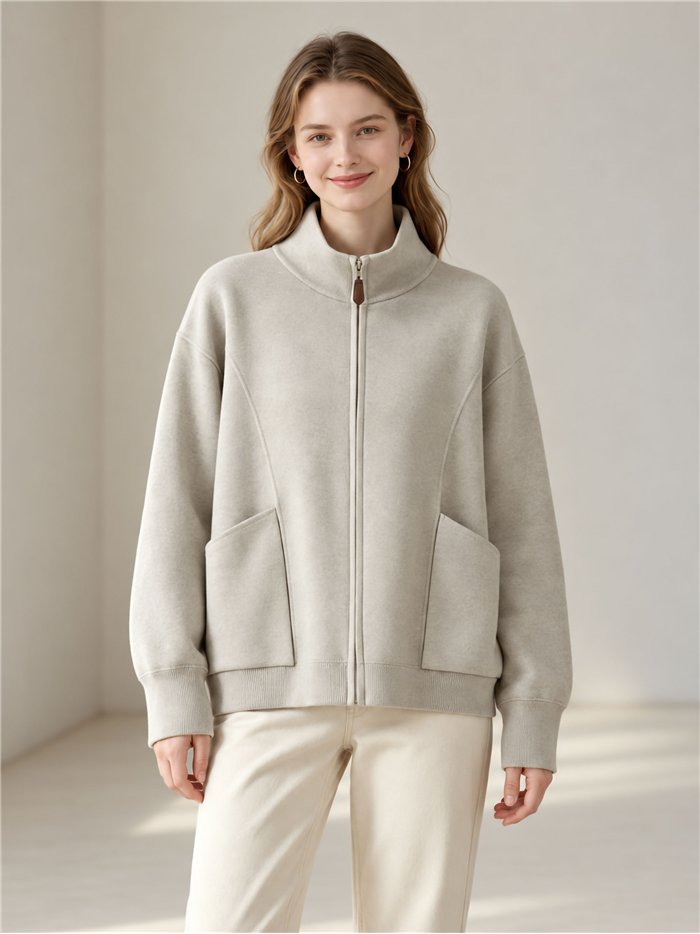 Zip knit jacket with patch pockets