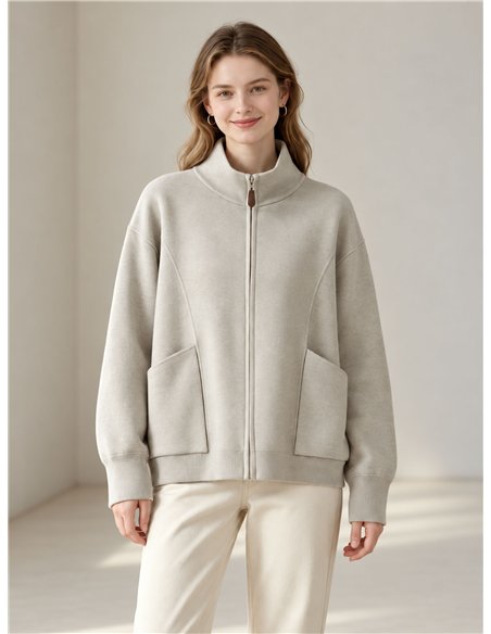 Zip knit jacket with patch pockets