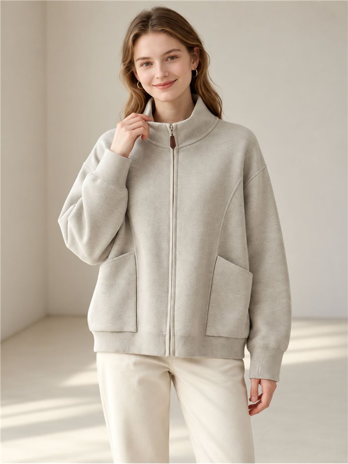 Zip knit jacket with patch pockets