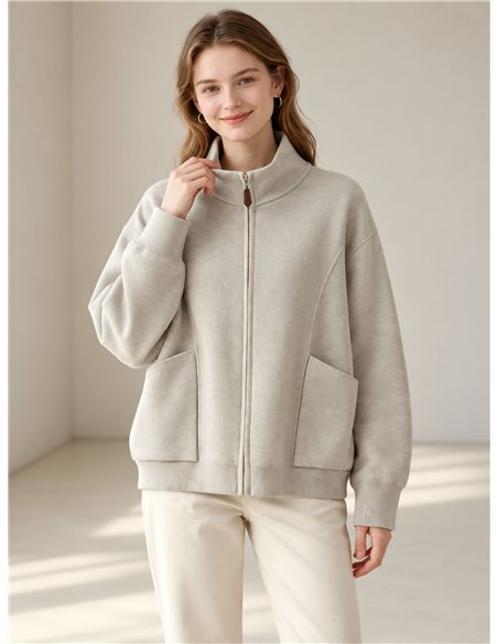 Zip knit jacket with patch pockets