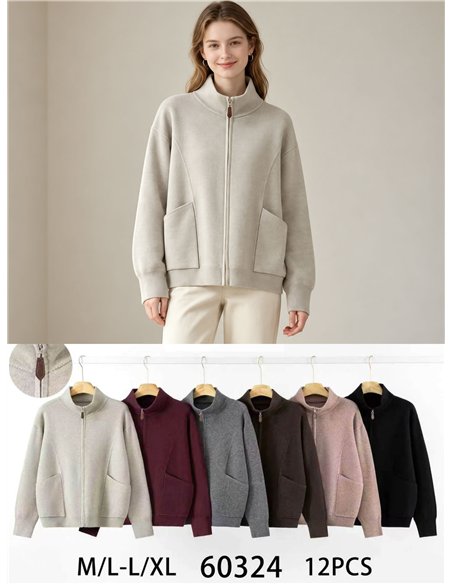 Zip knit jacket with patch pockets