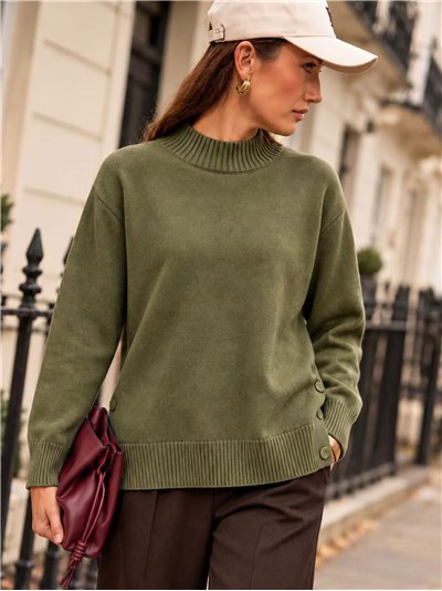 Jersey cuello perkins con botones laterales