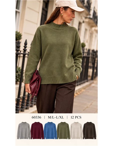 Jersey cuello perkins con botones laterales