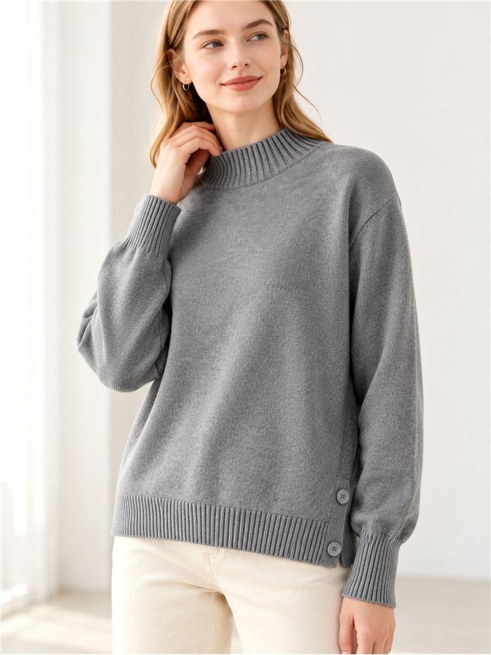 Jersey cuello perkins con botones laterales