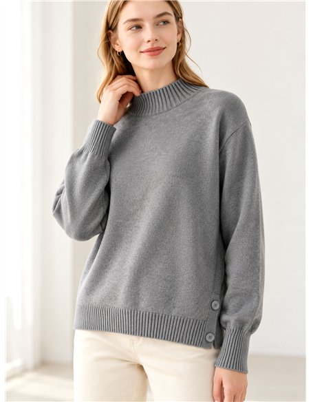 Jersey cuello perkins con botones laterales