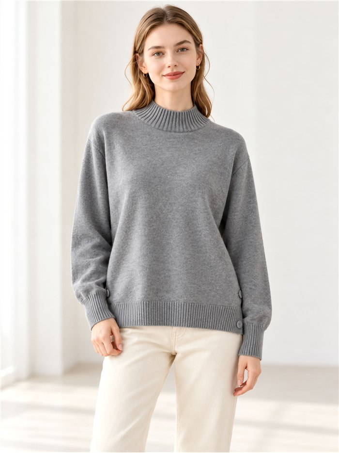 Jersey cuello perkins con botones laterales