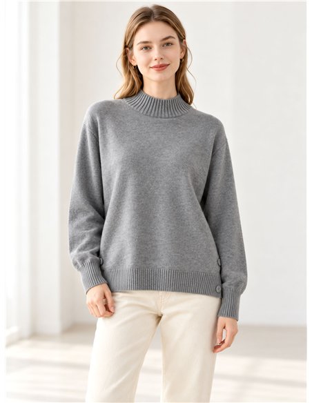 Jersey cuello perkins con botones laterales