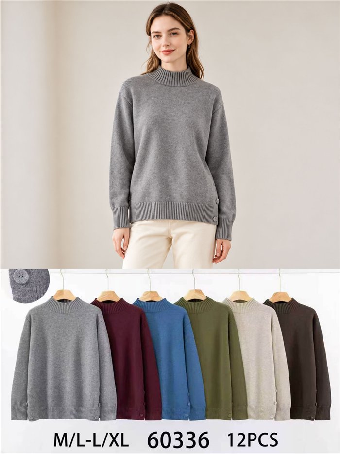 Jersey cuello perkins con botones laterales