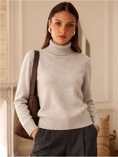 Jersey cuello vuelto con mini lentejuelas