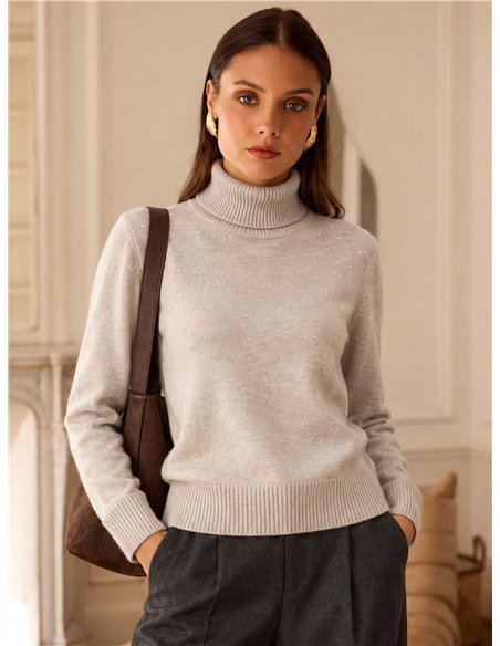 Jersey cuello vuelto con mini lentejuelas