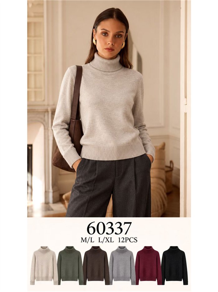 Jersey cuello vuelto con mini lentejuelas