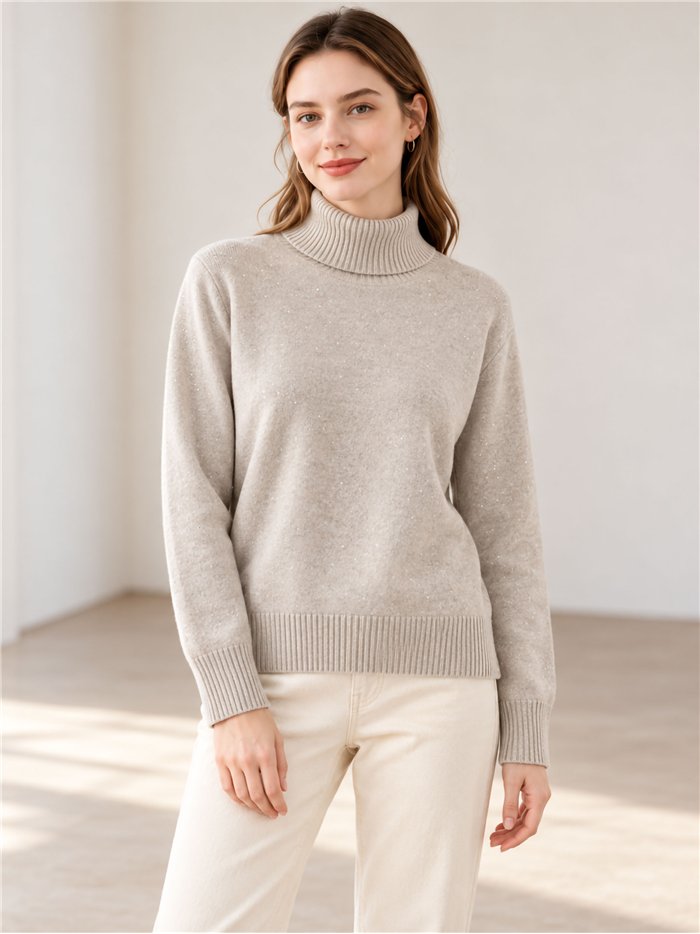 Jersey cuello vuelto con mini lentejuelas