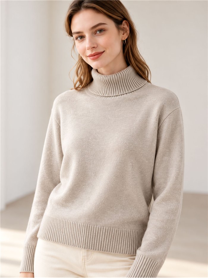 Jersey cuello vuelto con mini lentejuelas