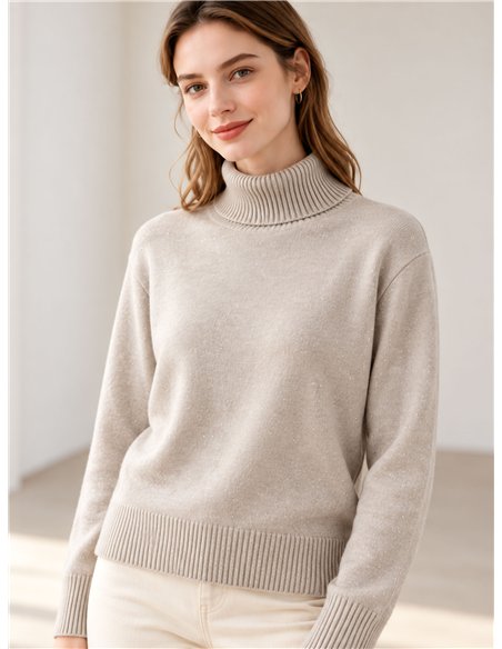 Jersey cuello vuelto con mini lentejuelas