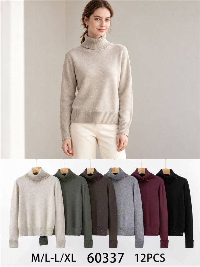 Jersey cuello vuelto con mini lentejuelas