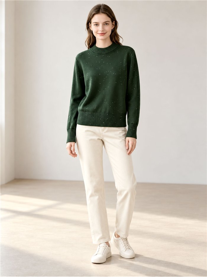 Jersey cuello redondo con mini lentejuelas