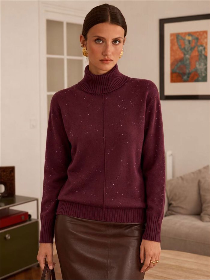 Jersey cuello alto con mini lentejuelas