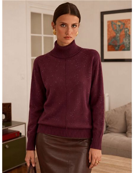 Jersey cuello alto con mini lentejuelas